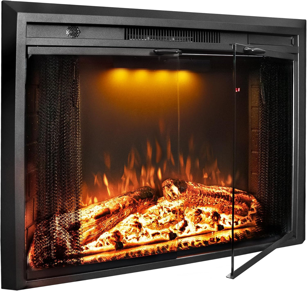 36" Electric Fireplace Insert with Remote, Adjustable Flames & Timer, Black