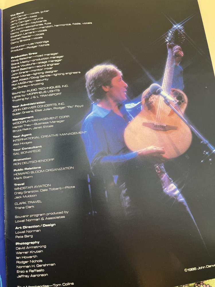 JOHN DENVER 1986 One World Tour Concert Program + Windstar Journal Insert Mint