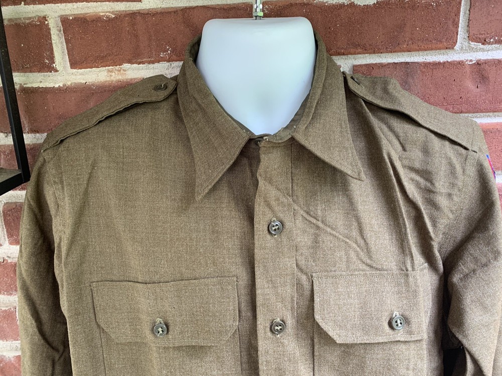 ORIGINAL WWII US ARMY OFFICER Wool Chocolate DRESS SHIRT- Patch - Medium?