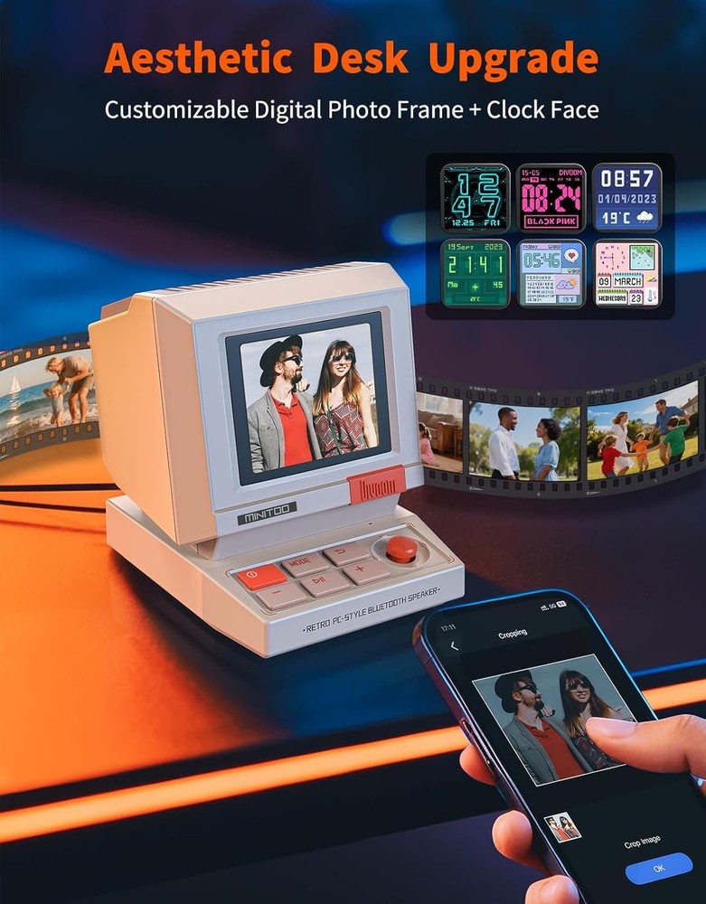 Mini Retro Bluetooth Speaker with Pixel Display, App-Controlled Clock Gifts