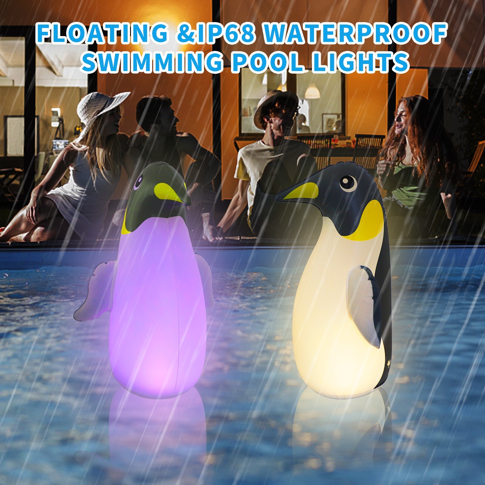 2 Pack Solar Floating Penguin Lights with Remote Waterproof 16 Colors 4 Modes