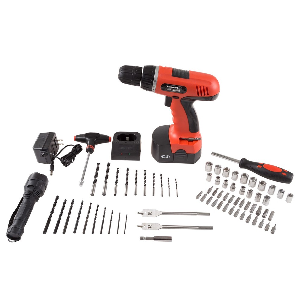 Stalwart 78 Pc - 18 Volt Cordless Drill Set 2 Drill Speeds Bits Drivers Socket
