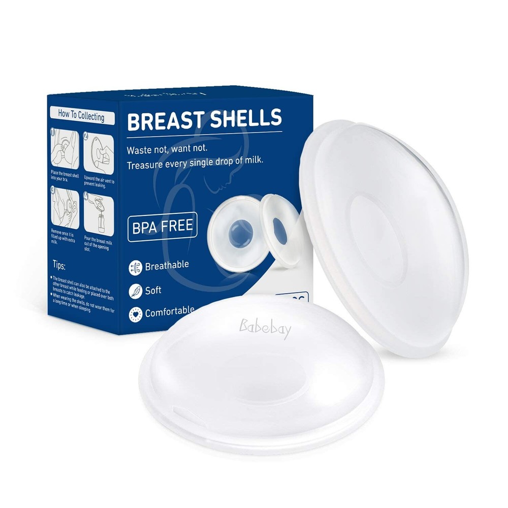 Babebay Breast Shells, 2 Pack Nursing Cups, Milk Catcher Saver Shield Reusable