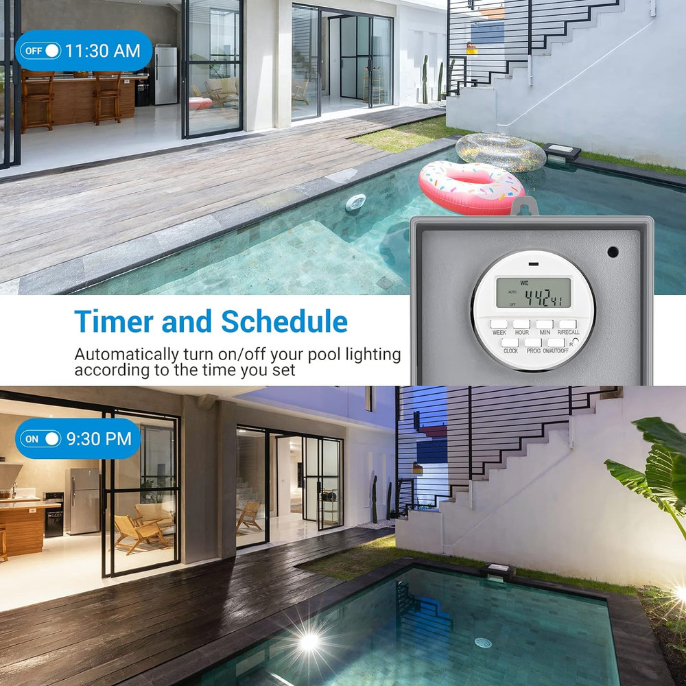 Pool Pump Timer, Digital Timer Box, 2HP 40A 120-277 VAC, 7-Day 20 On/Off Program