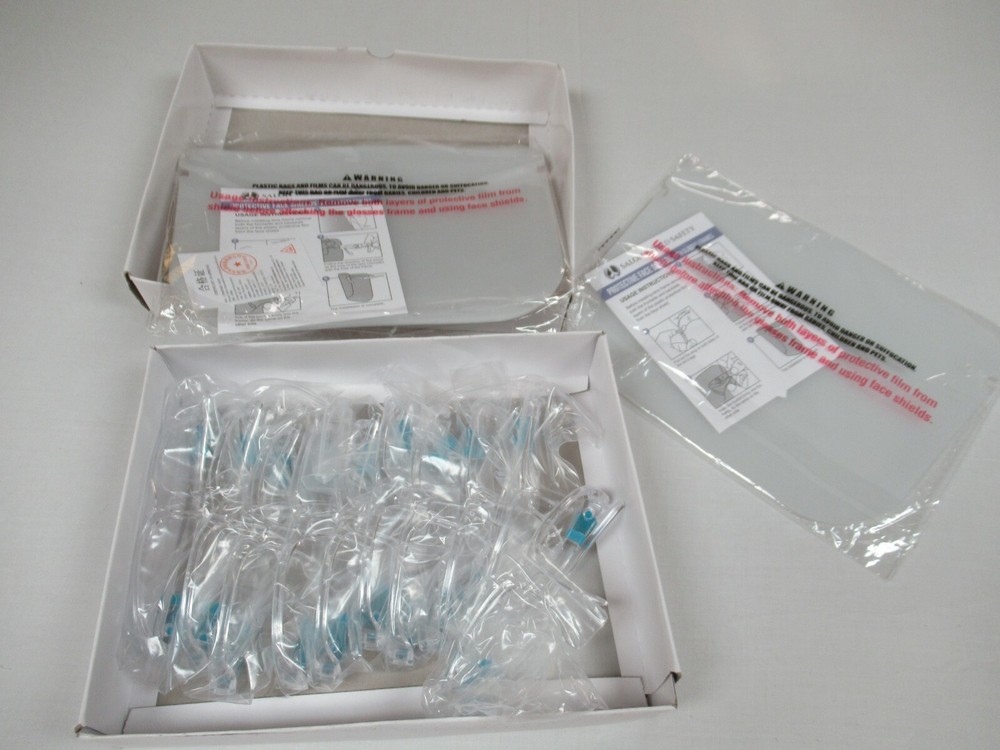 PROTECTIVE FACE SHEILDS WITH GLASSES FRAMES SEALED COVERS 10 PACK