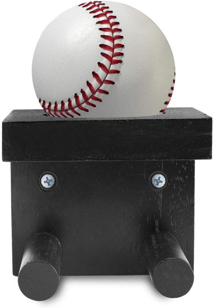 TOBWOLF Baseball Bat Rack Ball Display Holder, Solid Wood Vertical Wall Mount Br