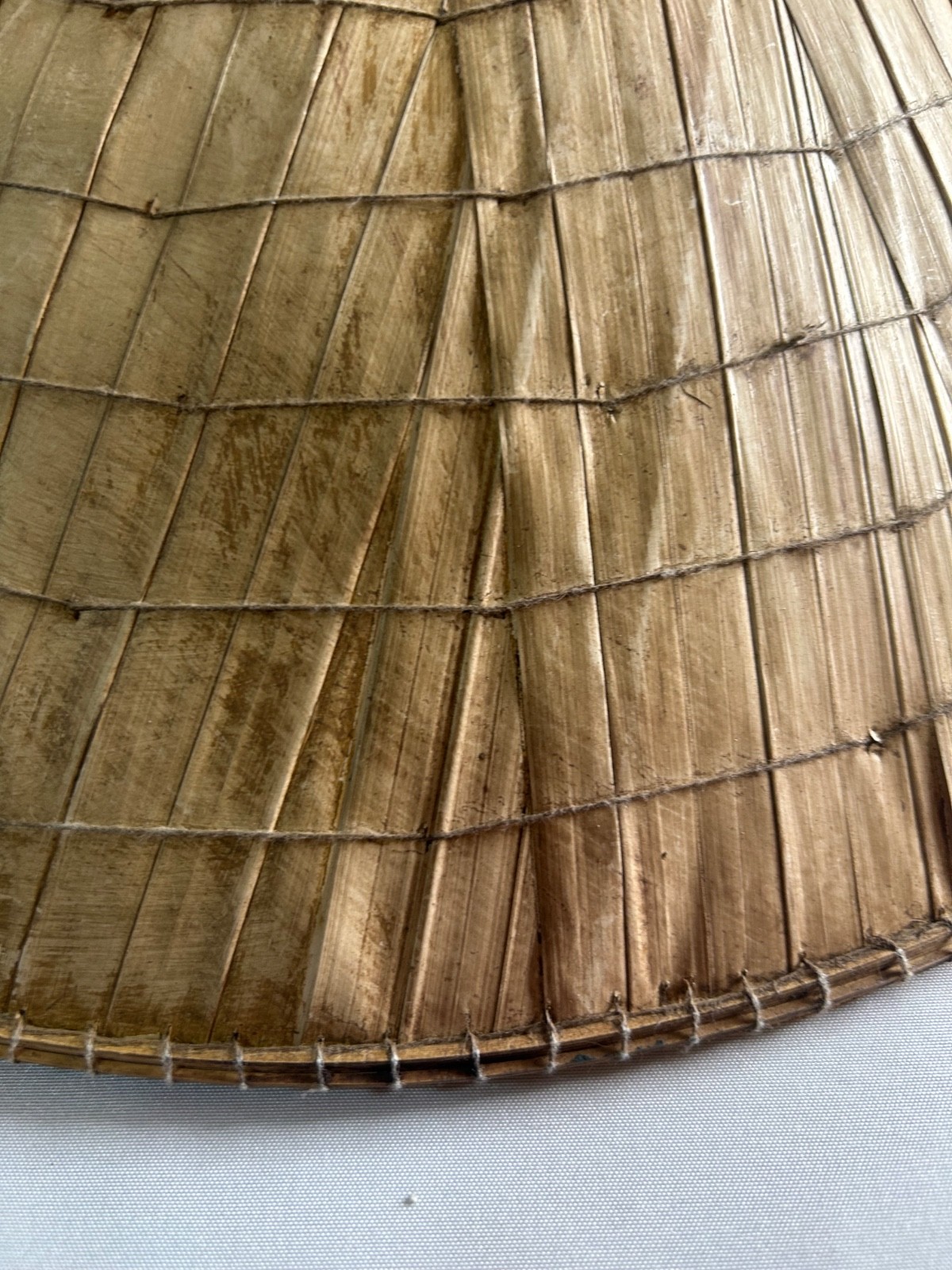 Asian Bamboo Straw Conical Coolie Sun, Fishing, Garden Hat with colored strap