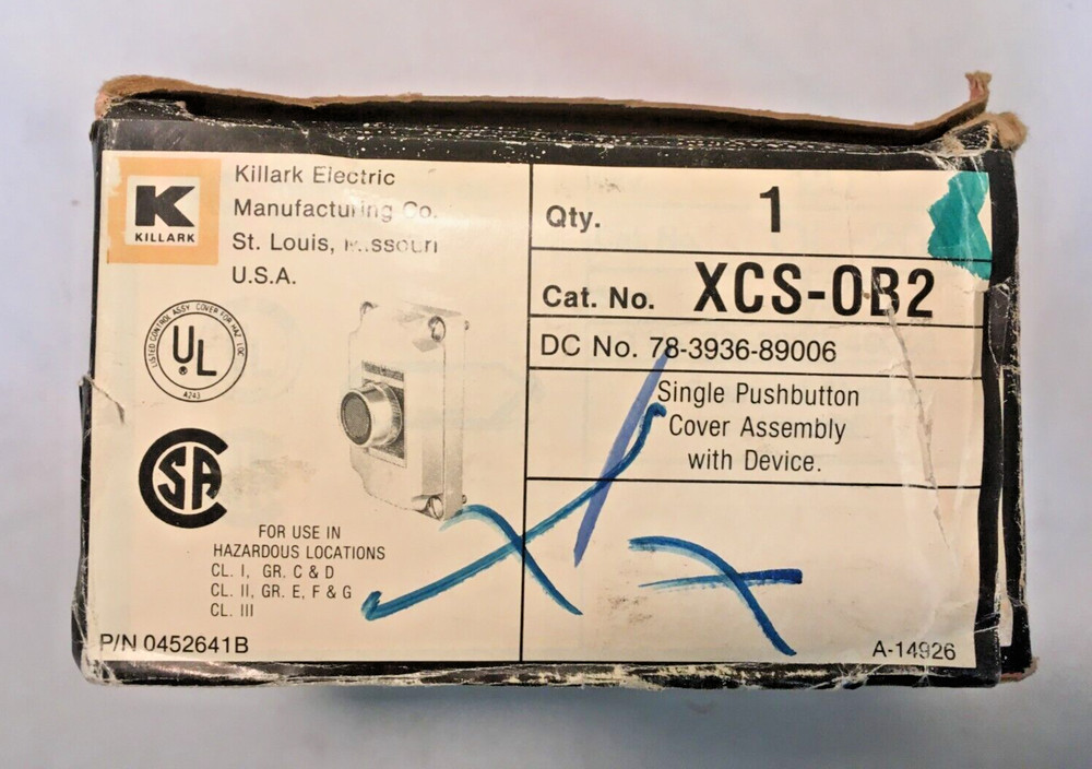 Killark XCS-OB2 Single Pushbutton Cover Assembly with Device Hazardous Locations