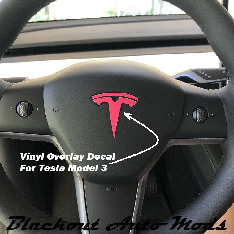 For Tesla Model 3 Steering Wheel Emblem Precut Vinyl Decal Many Colors