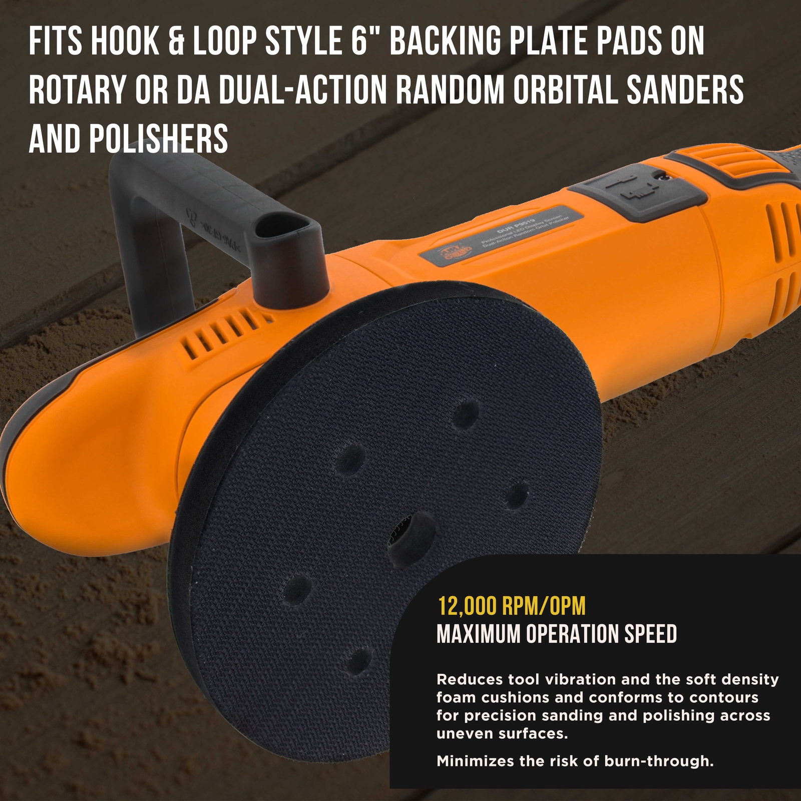 2 Dura-Gold 6" 10mm Soft Density Interface Pads, Hook & Loop, 6 + 1 Hole Pattern