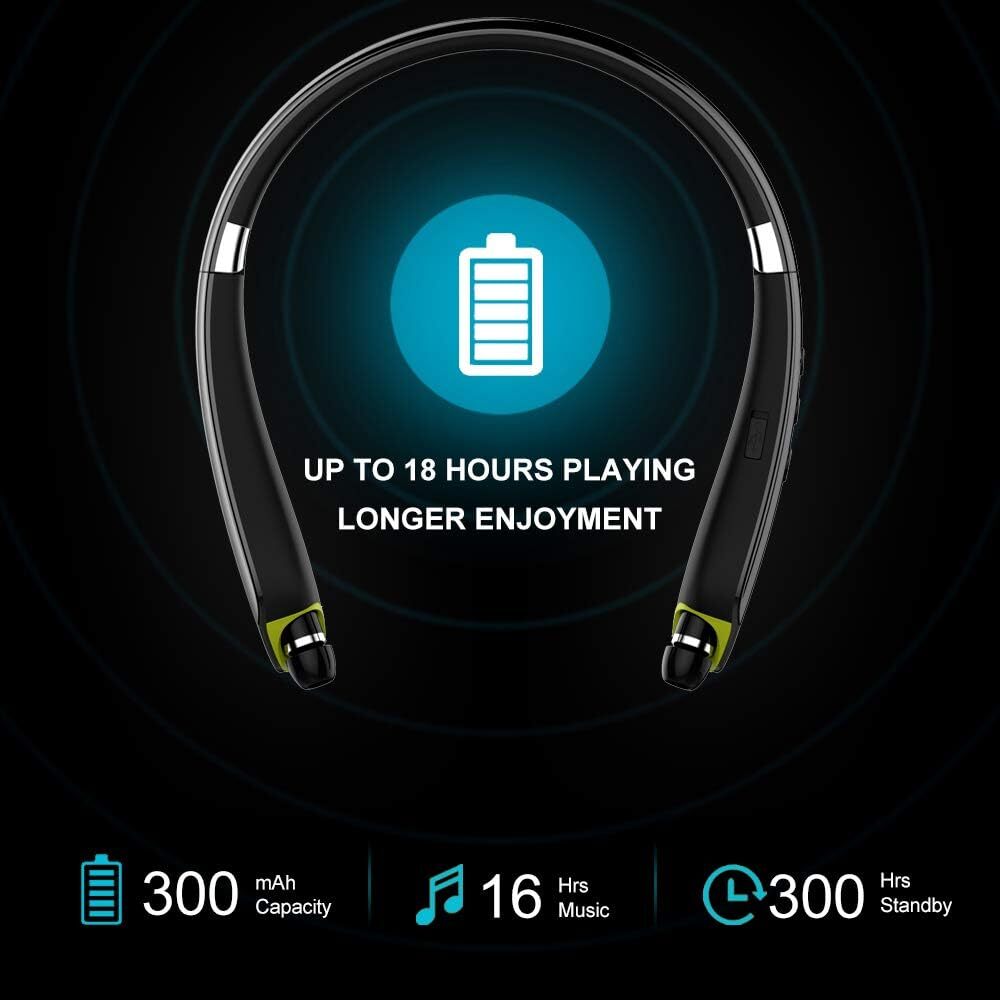 Bluetooth Headphones, BEARTWO Upgraded Foldable Wireless Neckband Headset NEW