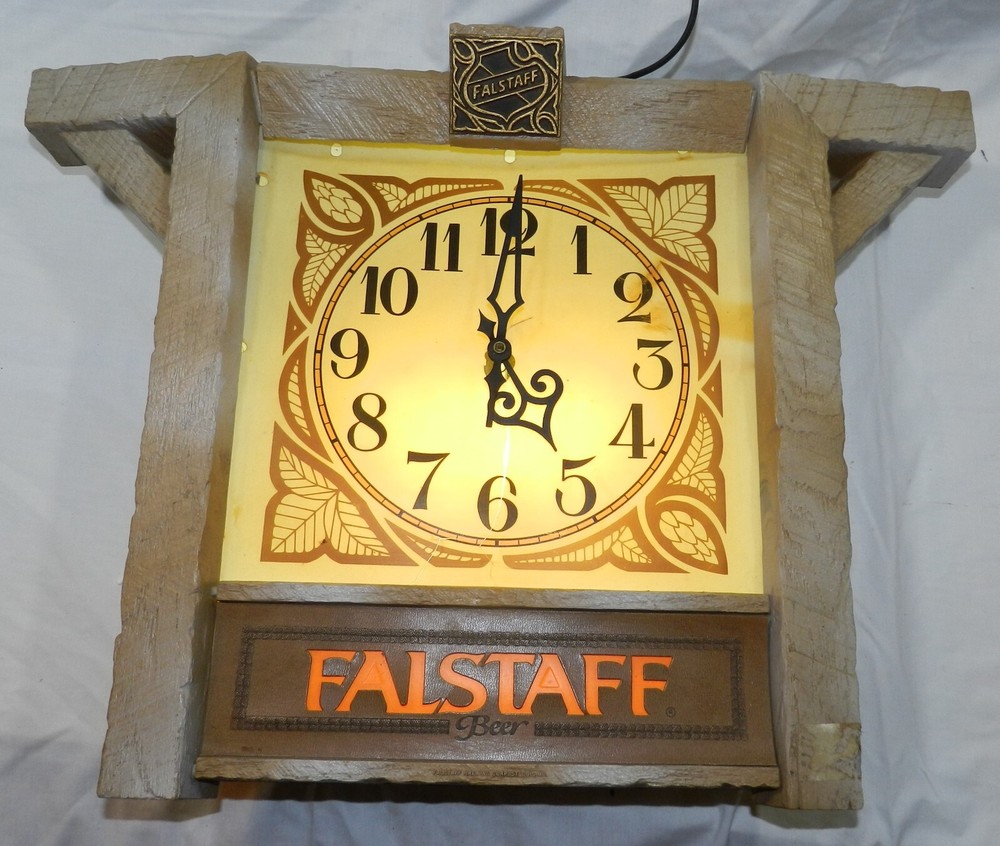 Vintage Lighted Falstaff Beer Advertising Clock - Working