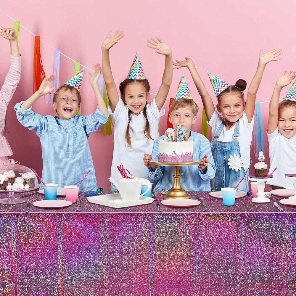 FunnyPars 3 Pack Pink Iridescent Table Cloth for Parties, 3 Pack,