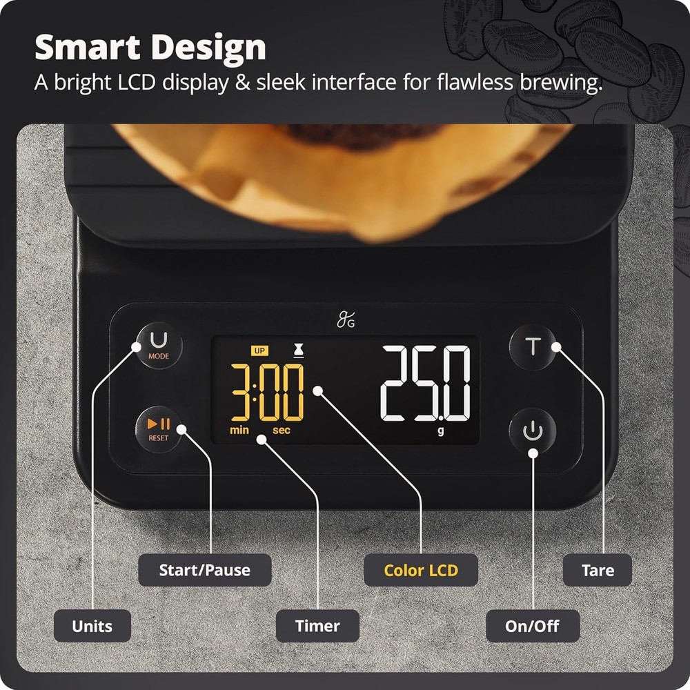 Greater Goods Coffee Scale with Timer – 0.1g Precision Digital Coffee & Espres