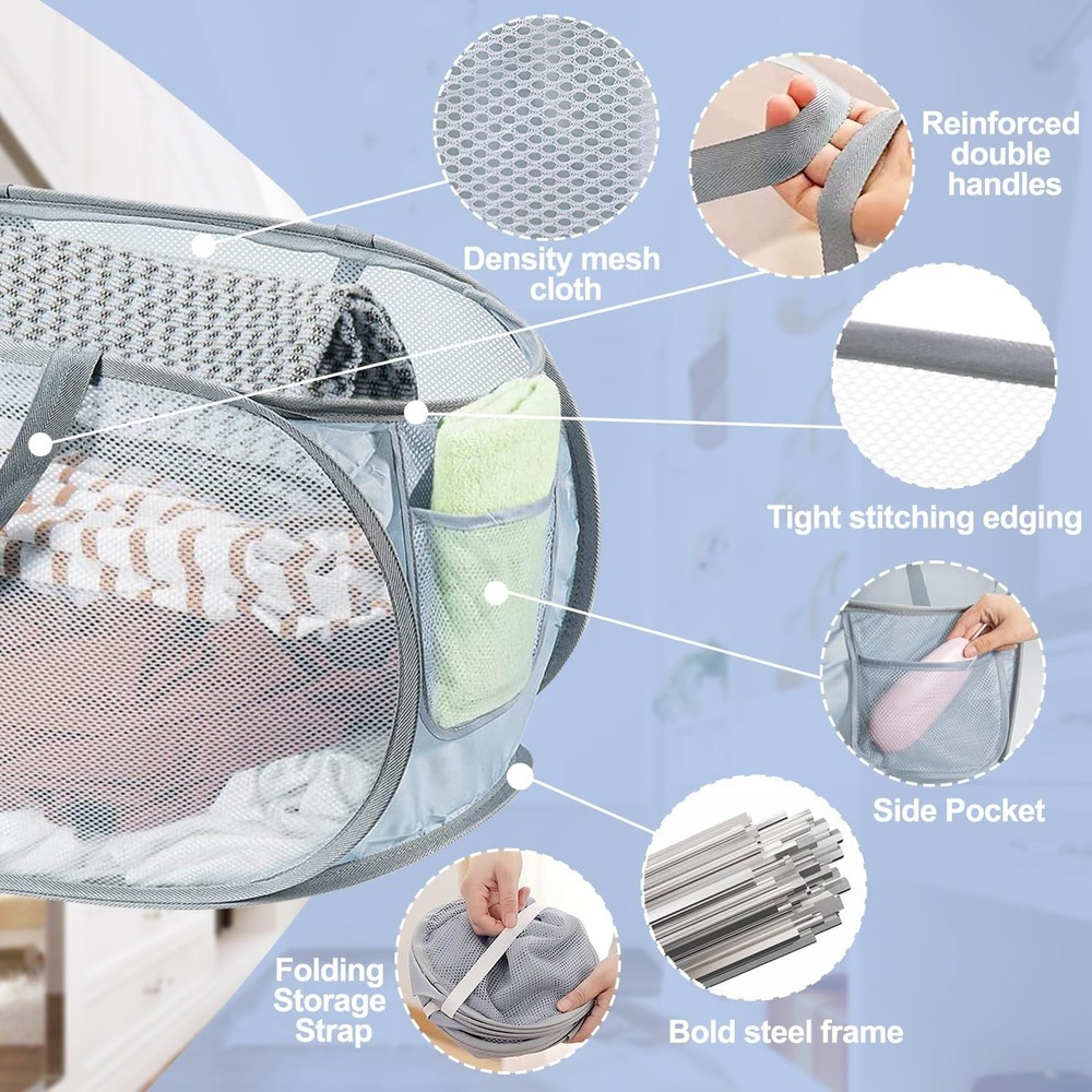 4PCS Mesh Laundry Hamper,Collapsible Laundry Baskets,75L Large Foldable Dirty...