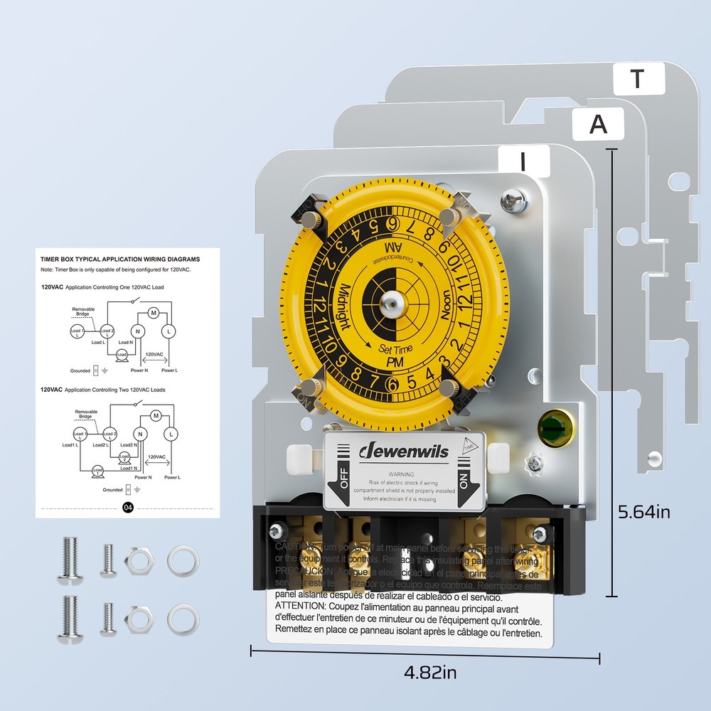 24Hr Mechanical Timer Switch 40A 2HP SPST Pool Pump Replacement Mechanism T104M