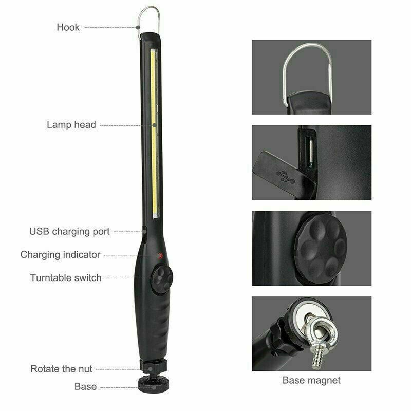 2 Pack USB Rechargeable LED COB Work Light, Magnetic Base Torch for Mechanics