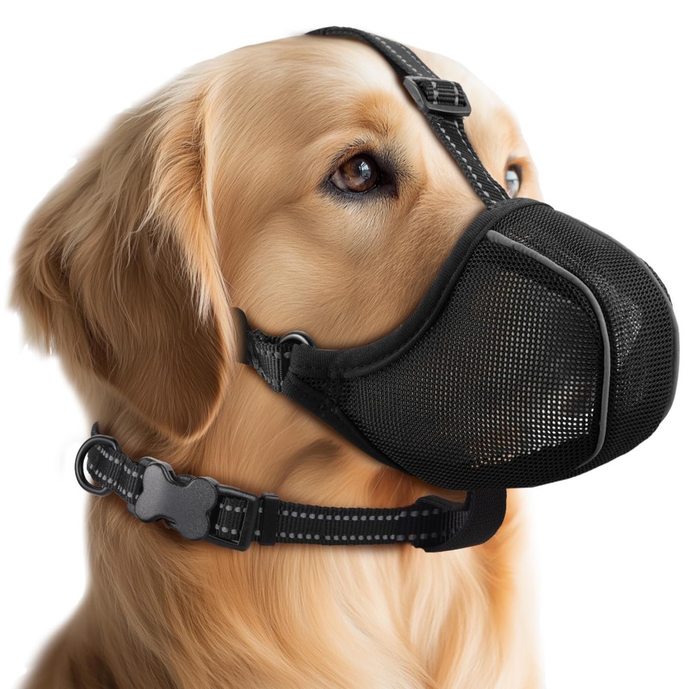 Dog Muzzle - Soft Breathable Mesh Nylon Adjustable for Small M, Black