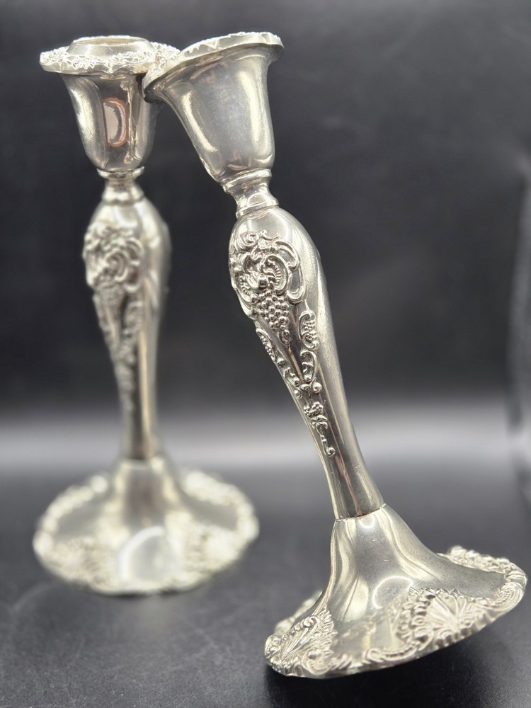 GODINGER Silver Art Co. 8" Candlestick Set Pair Baroque Grape Pattern