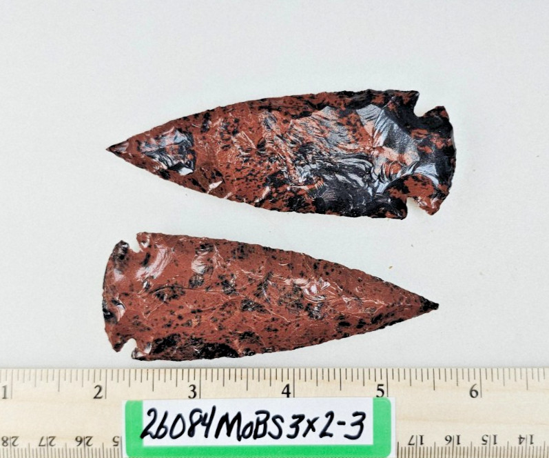 Pair of 3" Mahogany Obsidian Spearheads - Knife - Ceremonial - Hand Knapped
