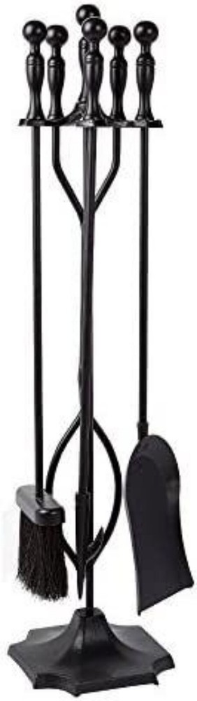 5 Pcs Fireplace Tools Sets Handle Wrought Iron Large Fire Tool Set and Holder
