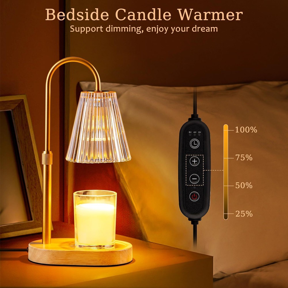 Candle Warmer Lamp Adjustable Height Dimmable Timer No Flame Scent Amber Style
