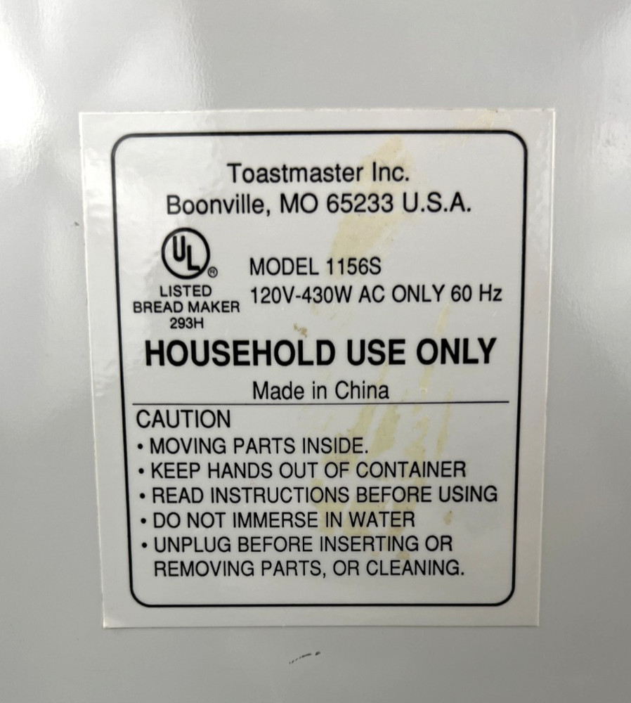 Toastmaster Platinum Bread Box Bread Maker Machine 2lb Loaf Model 1156S - Tested