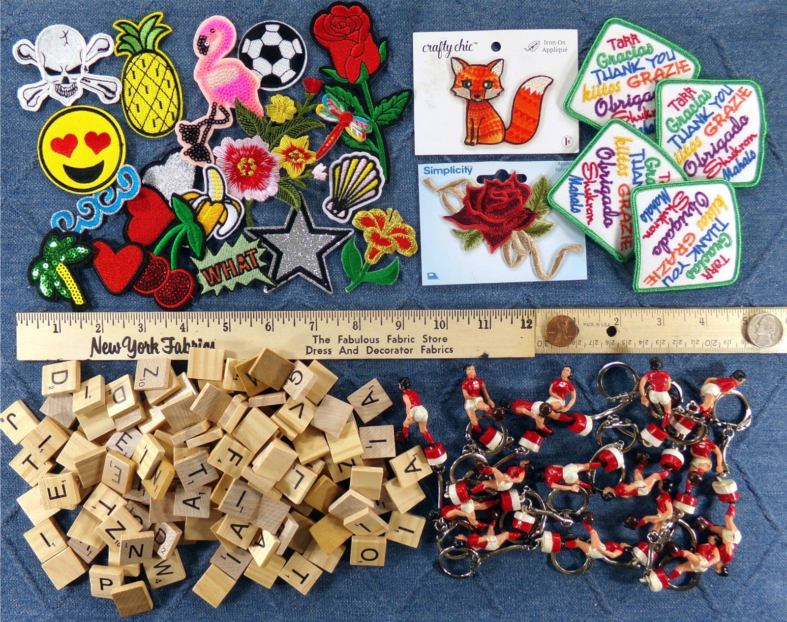 CRAFT LOT, 5 LB BULK MIX: Bead Button Pin Pendant Charm Patch Gem Key Stamp Dice