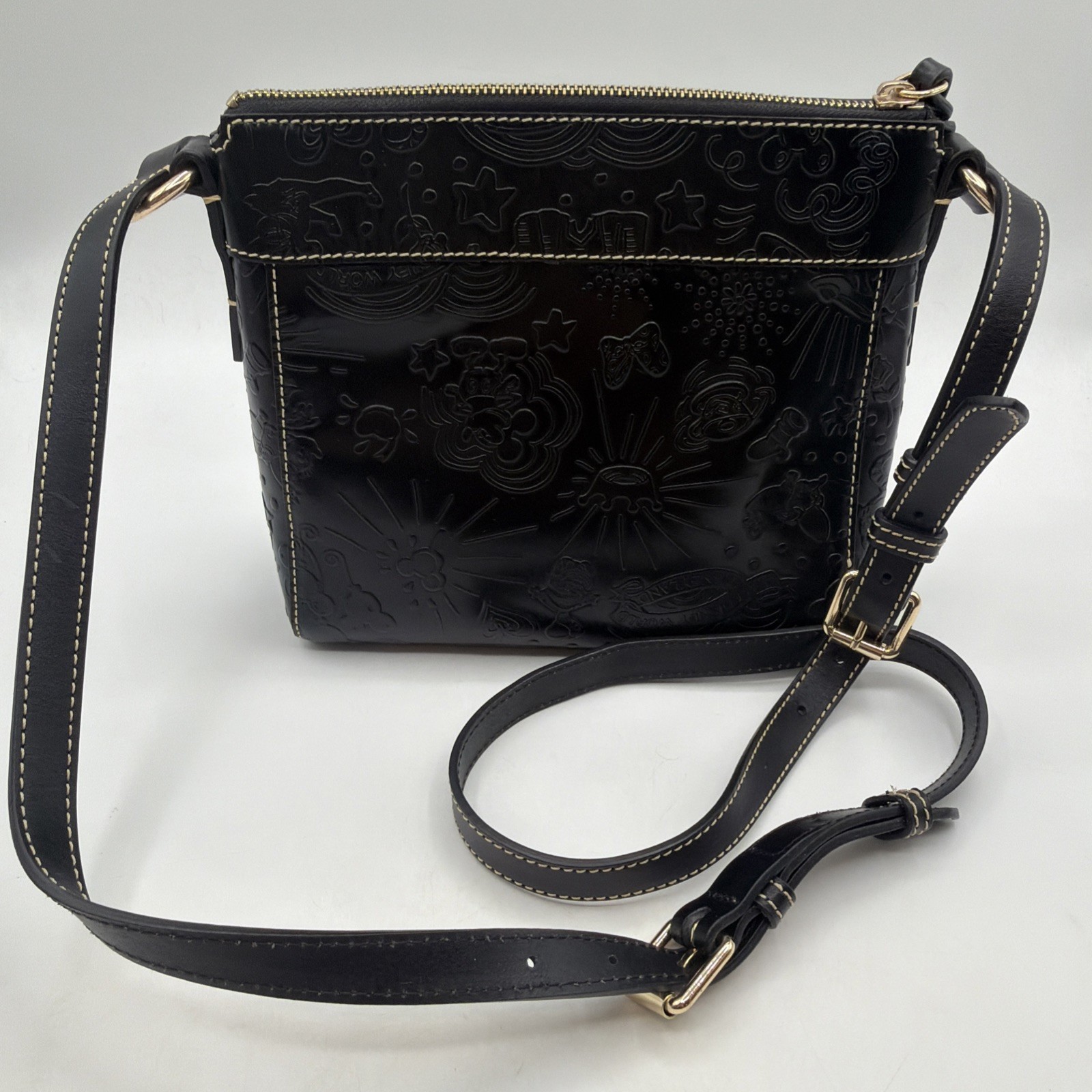 Disney Dooney & Bourke Leather Sketch Allison Crossbody Embossed All Black