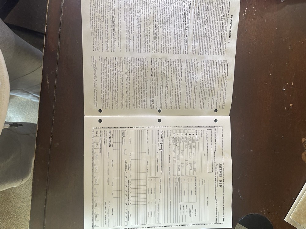 TSR: AD&D 1E Player's Supplement - PERMANENT CHARACTER FOLDER