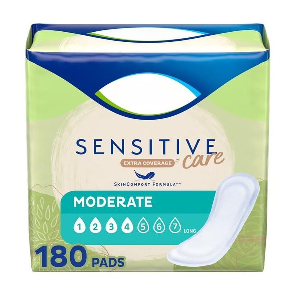 Sensitive Care Extra Coverage Moderate Absorbency Incontinence Pad,Long,180Count