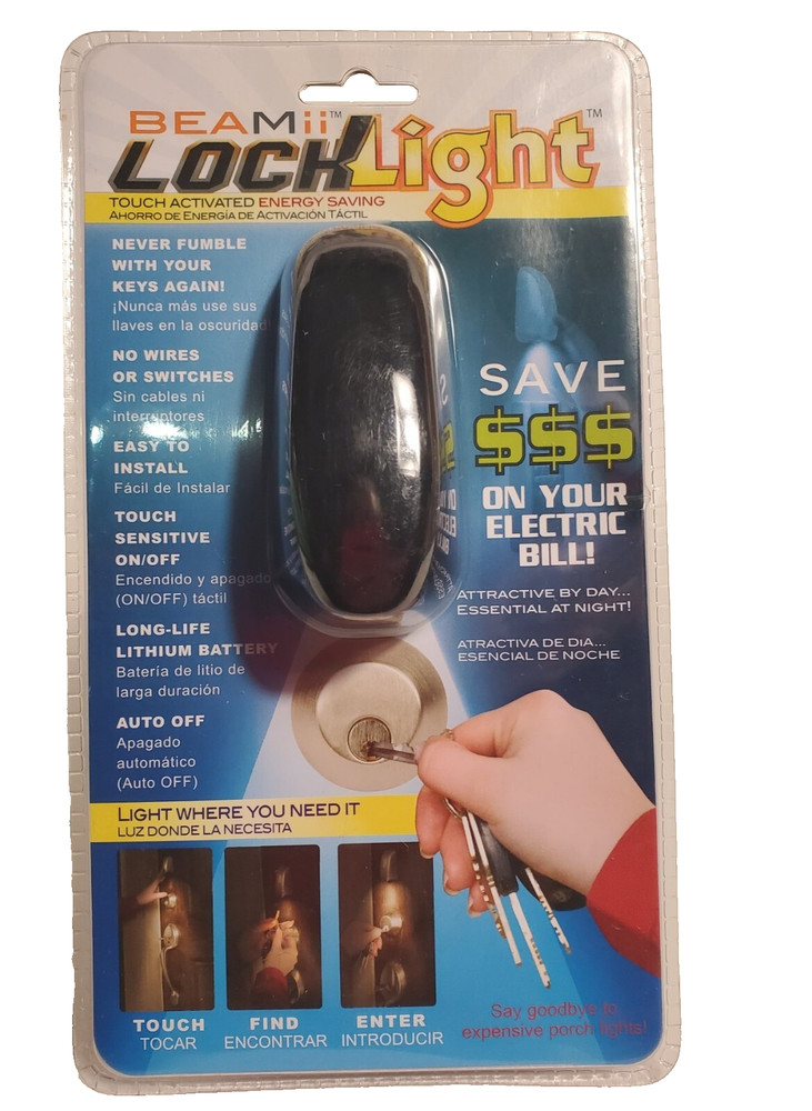 HTF BEAMii LOCK LIGHT BLACK Touch Activated Energy Saving Paintable NEW PACKAGE