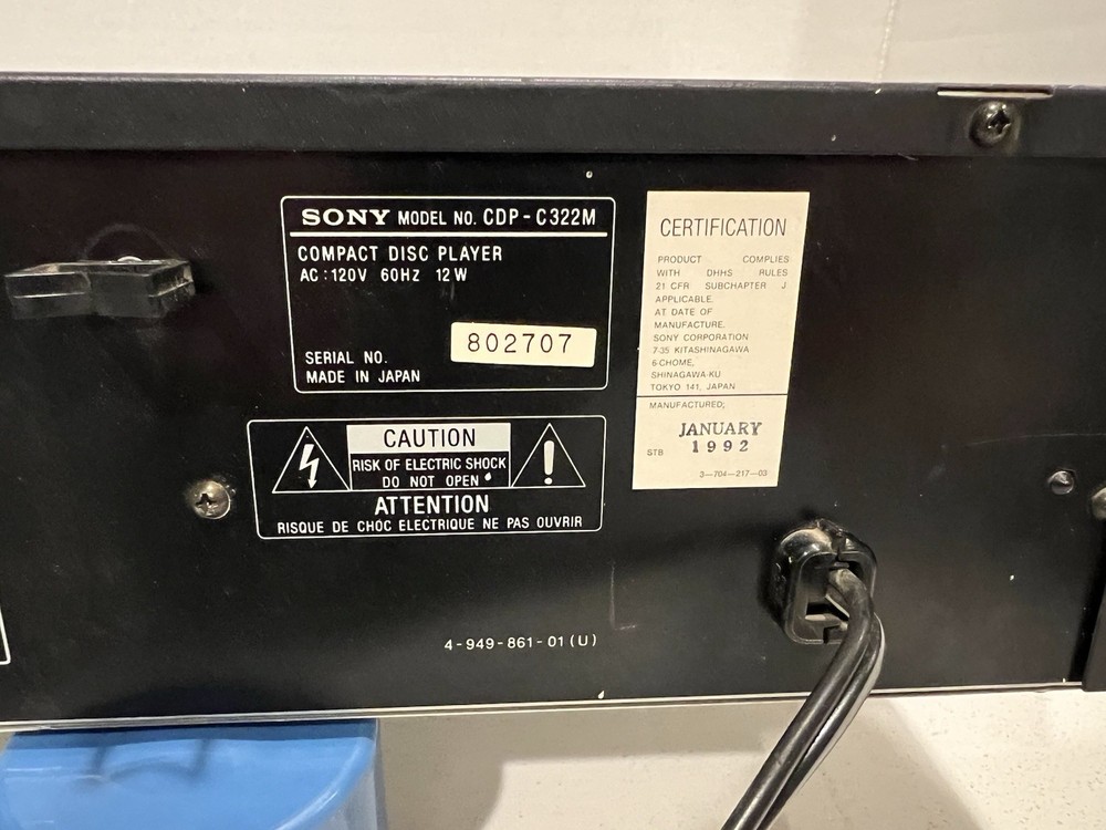 SONY CDP-C322M 5 Disc Carousel CD Player Deck High Density Linear NoRemote WORKS