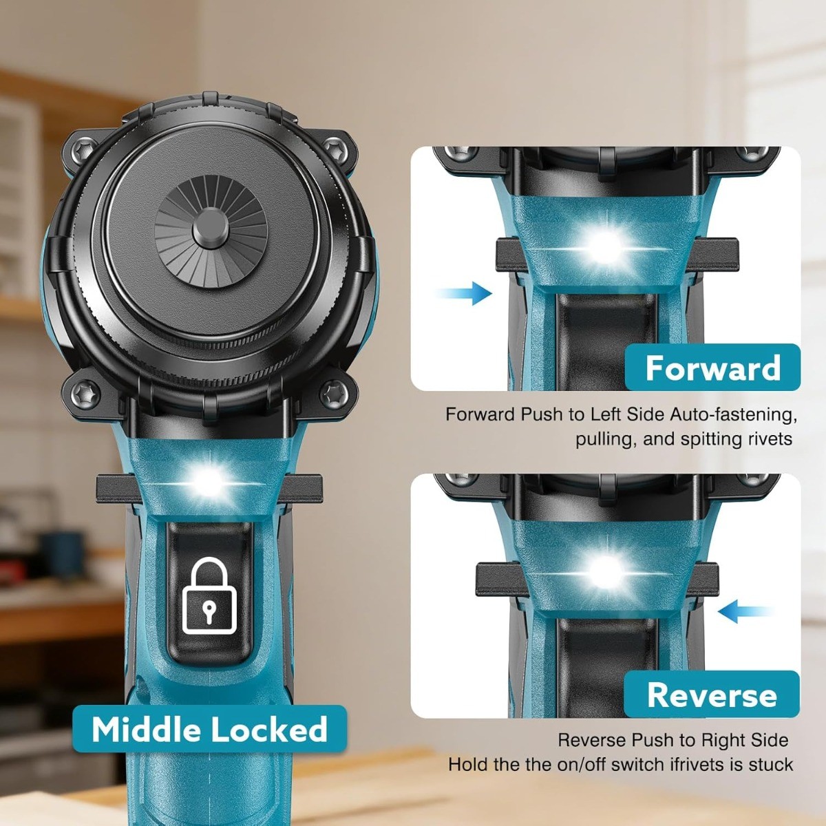 Seesii 2-in-1 Cordless Electric Rivet/Nut Gun Tool for Nutsert 4000mAH Battery