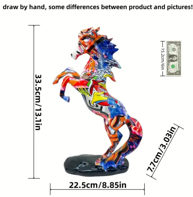 NEW Vibrant Multi Color Graffiti Standing Horse. Resin Figurine Statue 13hx9wx3d