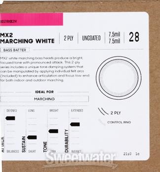 Evans MX2 White Marching Bass Drumhead - 28 inch