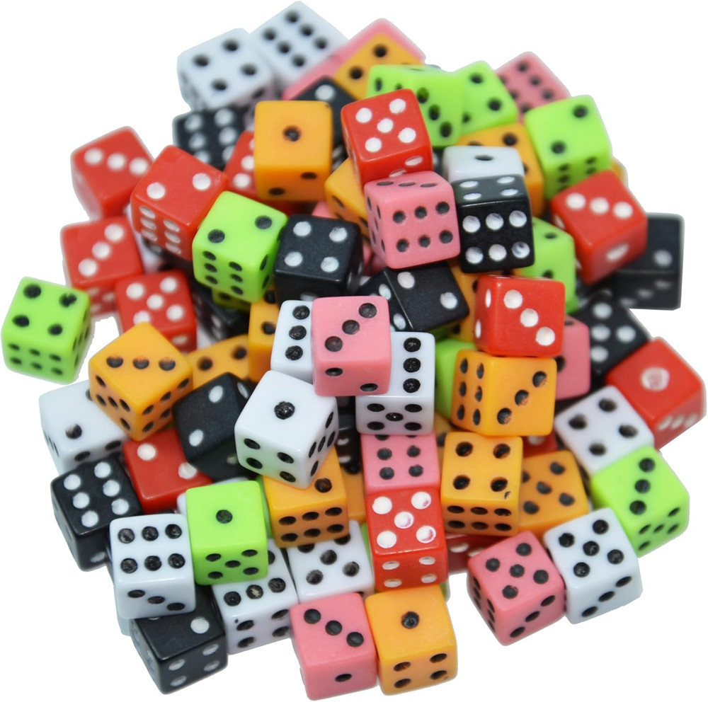 100 Assorted D6 Mini Tiny Dice Game Dot Square Dice for Casino Themed Activity,