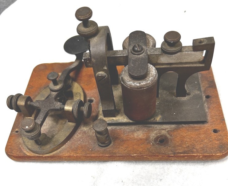 telegraph key Morse code wood metal brass steel antique original