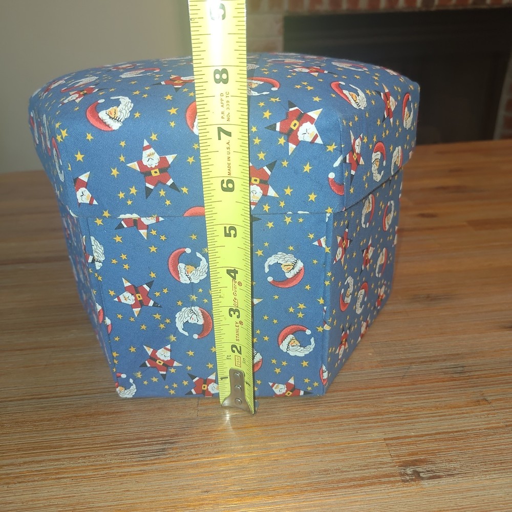 Victorian Style Handmade Folding "Exploding" Santa Print Hexagonal Sewing Box