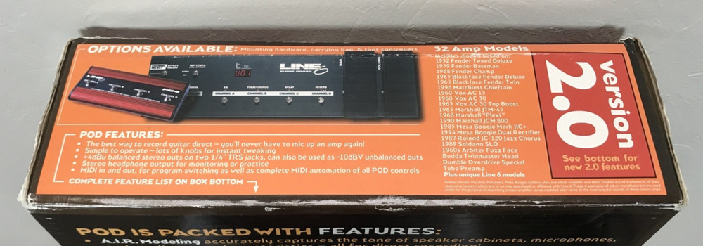 Tested Line 6 POD 2.0 Amp Modeler Multi-Effects Processor w/ Box PSU Manual CD