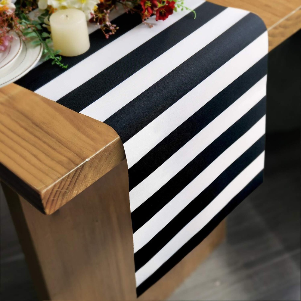 Table Runner Black and White Striped Pattern for Anniversary Runner Dinner Pa...