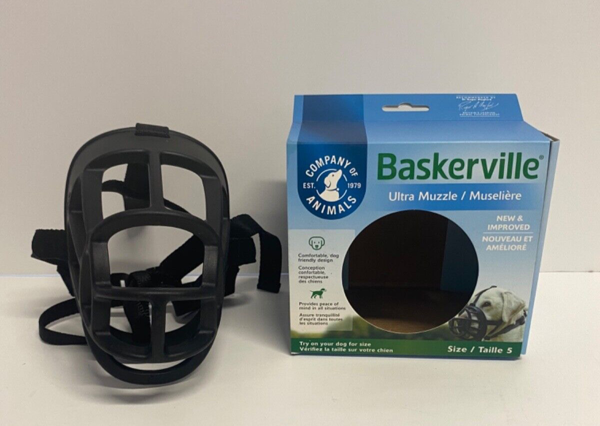 Baskerville Ultra Dog Muzzle Size 5 Dog Training Large Breed Rubber Nylon BLACK