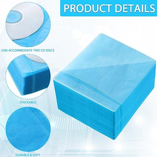 200 Pcs Cd DVD Sleeves Envelopes Bulk Double Sided Refill Plastic Disc Blue