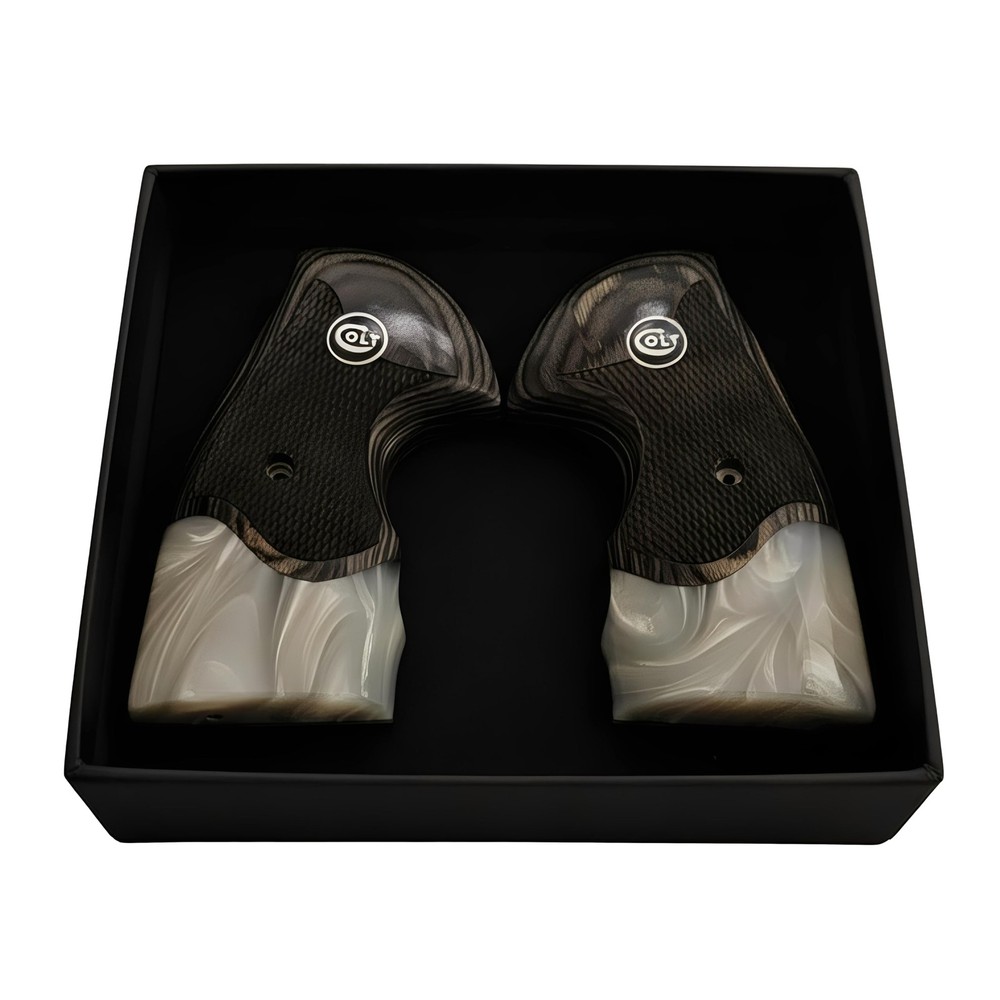 Colt Python Grips Black Rosewood Pearl Acrylic Black Medallion Silver Letters