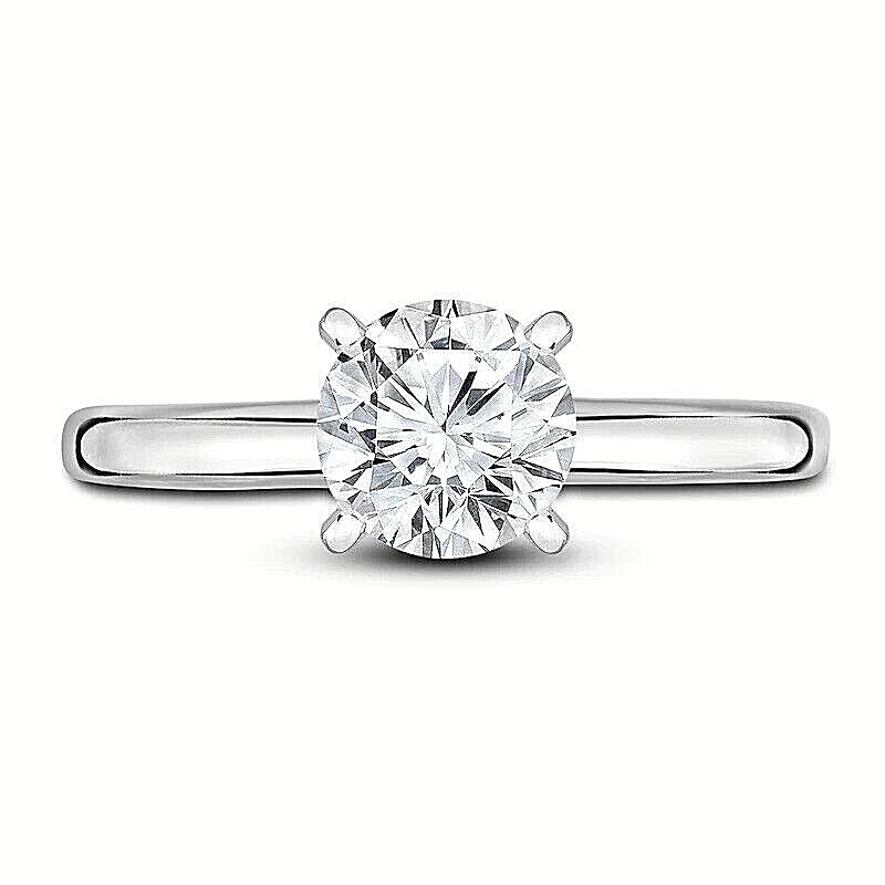 1.00Ct Round Cut GRA Moissanite Solitaire Engagement Ring 14K White Gold Size 7