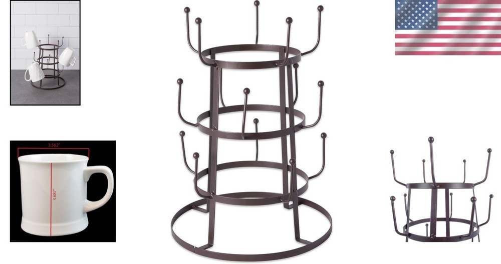 Traditional Iron Mug Tree Stand, Rustic Bronze