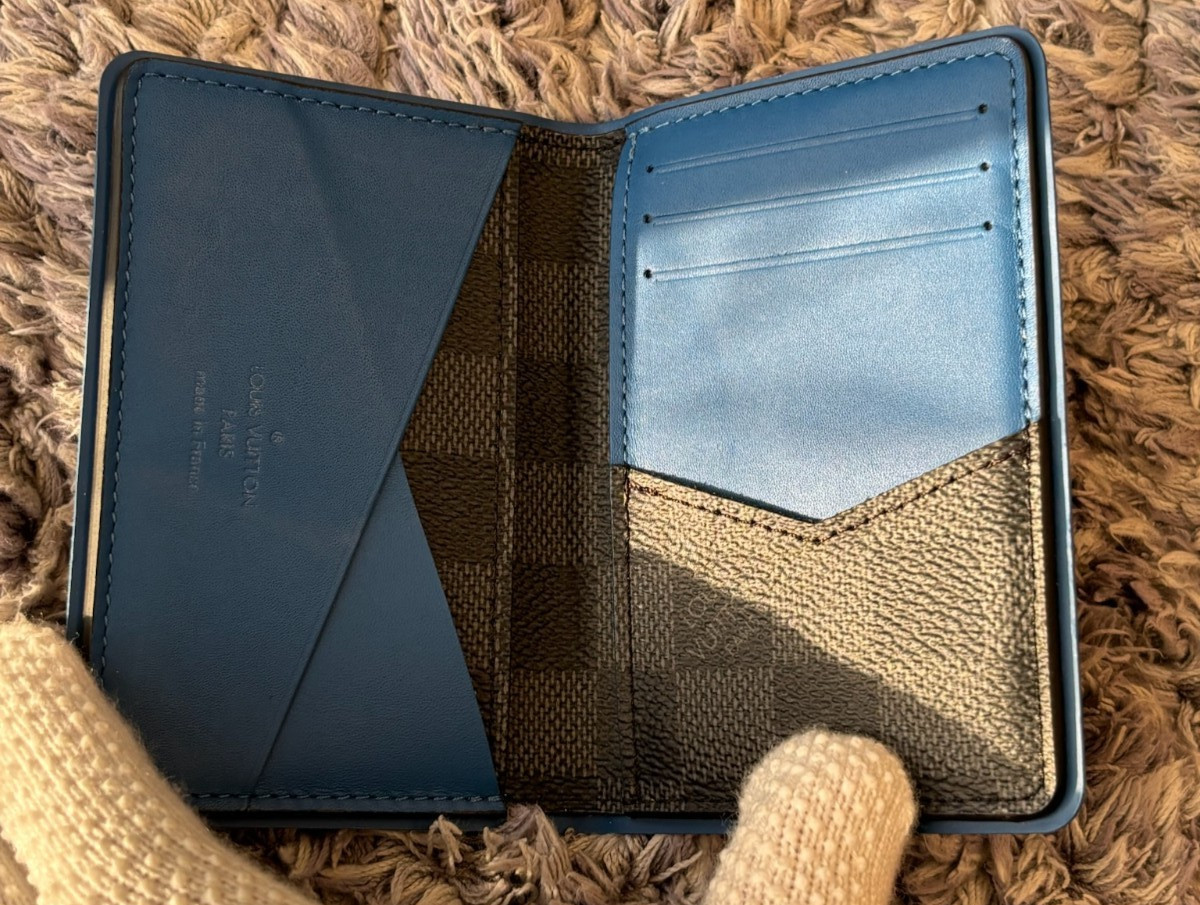 AUTH Louis Vuitton N64432 Damier Graphite Blue Edge Card Case Wallet AB LV