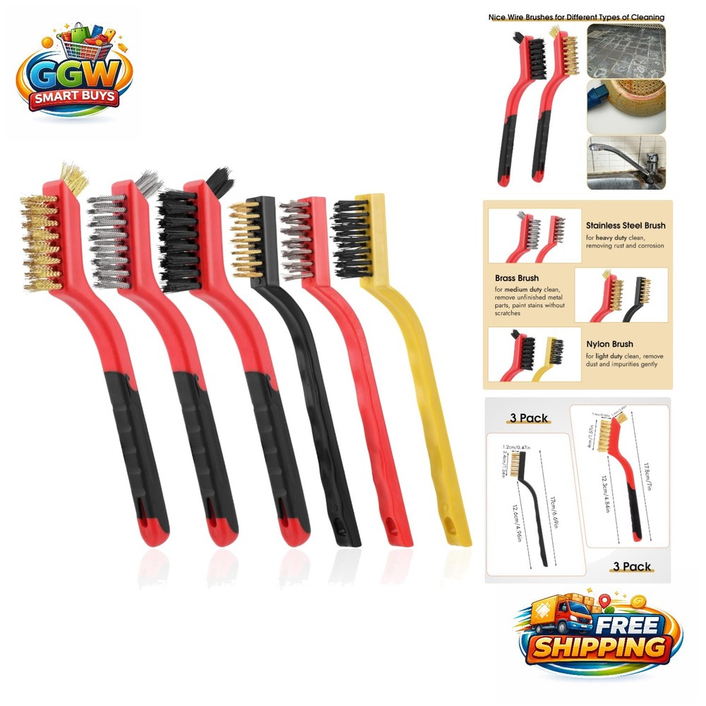 Durable Wire Brushes Set - 6 Pieces for Efficient Rust, Grease & Grime Removal