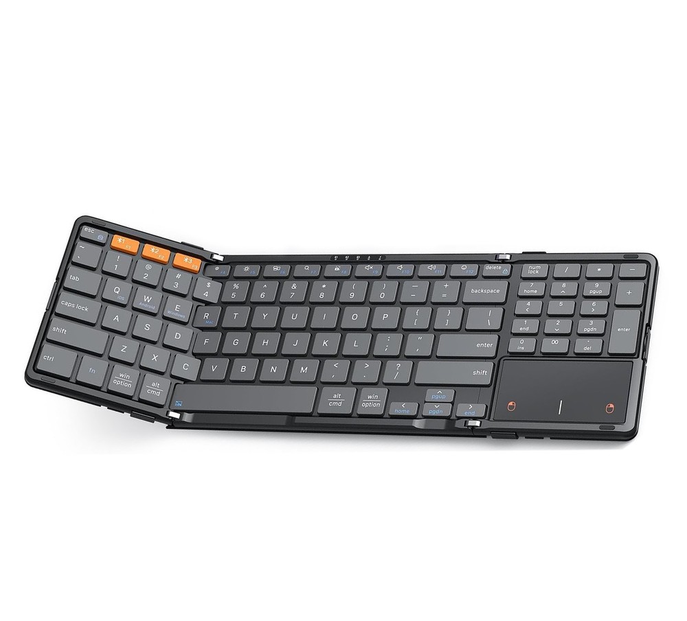 Foldable Bluetooth Wireless Keyboard - Full-Size Keys - Trackpad - Number Keys