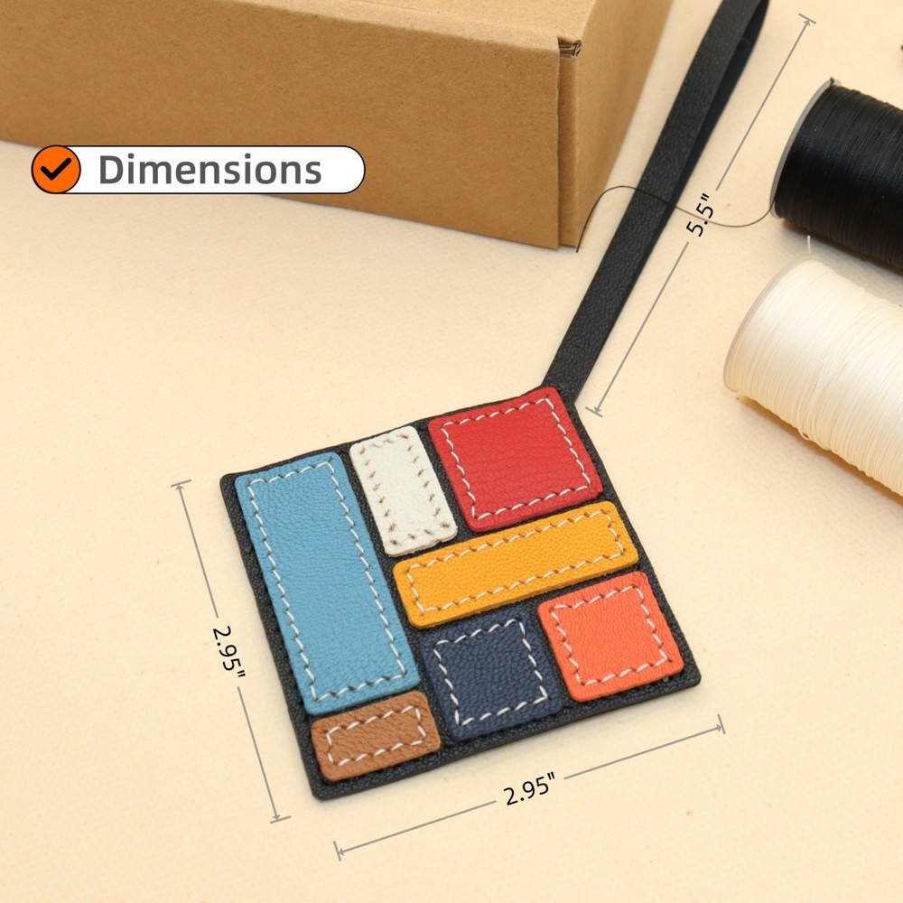 Handcrafted Multicolor Leather Geometric Art Bag Charm, Patchwork Design,Style B